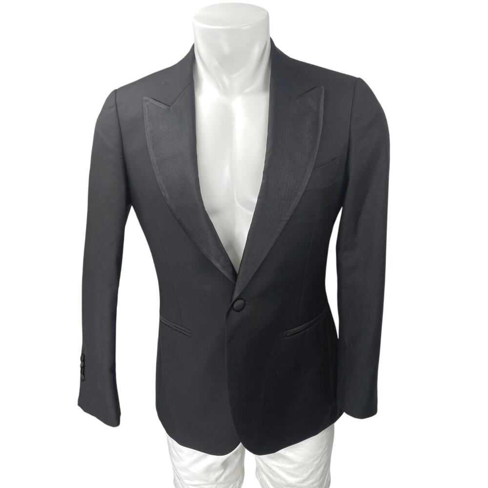 Vitale Barberis Canonico Lazio Black Wool Long Sleeve Slim Blazer Jacket Size S